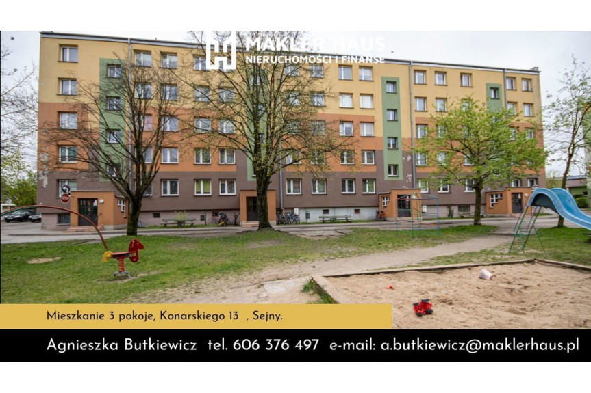 Sejneński, Sejny, Konarskiego 13, Mieszkanie 3-pokojowe 54,60 m2, Sejny.